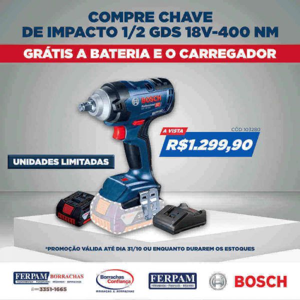 Compre Chave de Impacto a Bateria 18V 400 Nm e Ganhe Bateria de Íons de Lítio e Carregador Rápido Bosch