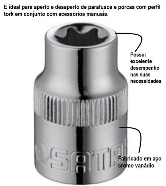 Chave Soquete Torx 3/8” E18 Sata