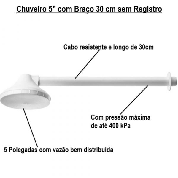 Chuveiro 5” com Braço 30CM sem Registro Herc