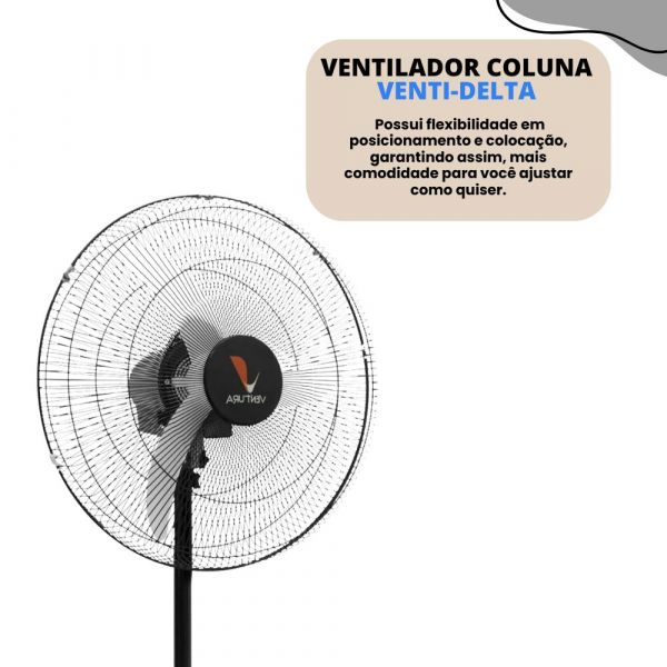 Ventilador Coluna Ventura Preto 60 cm Venti-Delta