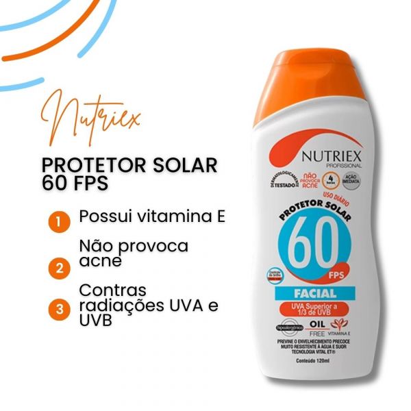 Protetor Solar Facial Profissional Fps 60 Uva 120 Ml Nutriex
