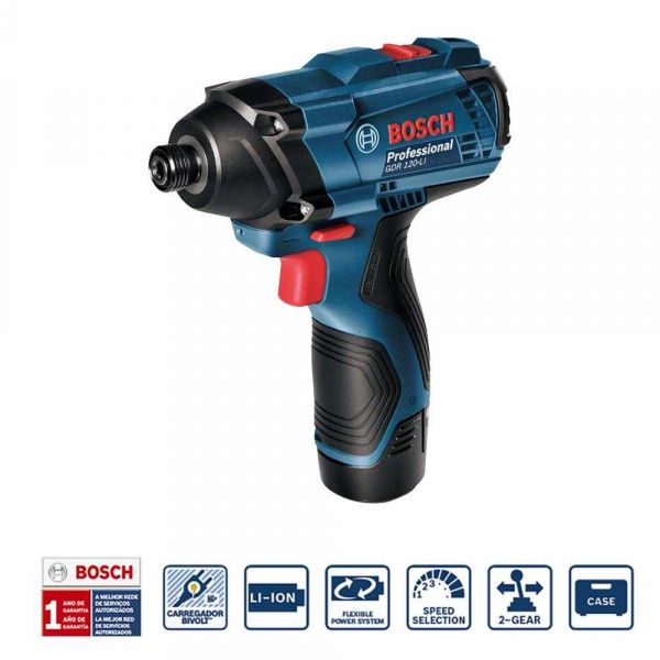 Kit Bosch Parafusadeira GSR 120-LI e Chave de Impacto GDR 120-LI, 12V 2 baterias e maleta