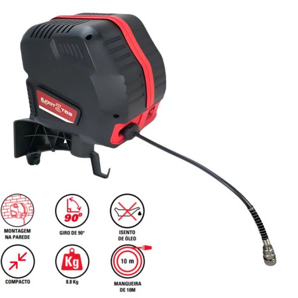 Compressor de Ar Sem Óleo com Mangueira 10 Metros Carretel Enrolador Sigma Tools