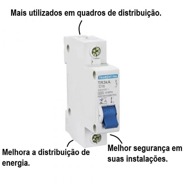 Disjuntor Monofásico TDJ3 1P 10A Curva C Tramontina