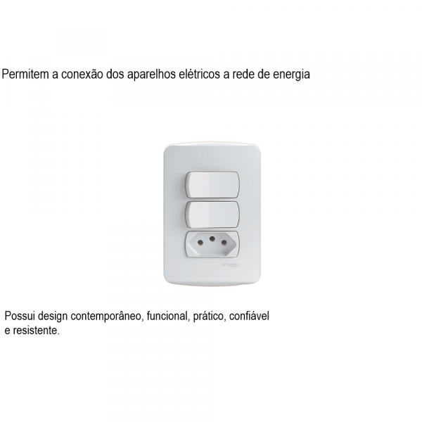 Conjunto Com 2 Interruptores Simples + 1 Tomada 10A Miluz Schneider Eletric S3B69050