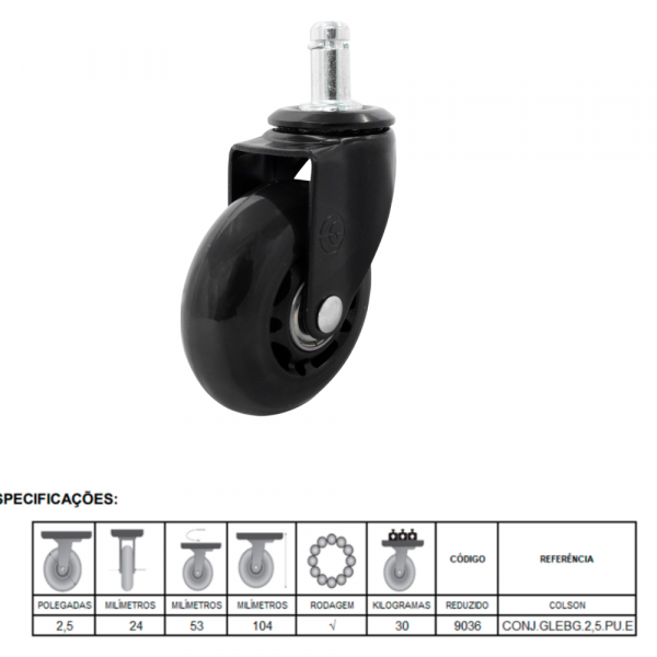 Conjunto Rodízio Giratório Black Cadeira Gamer Colson