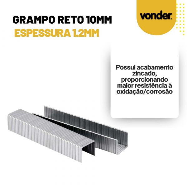 Grampo Reto 10mm Espessura 1.2mm Caixa com 1.000 Unidades Vonder