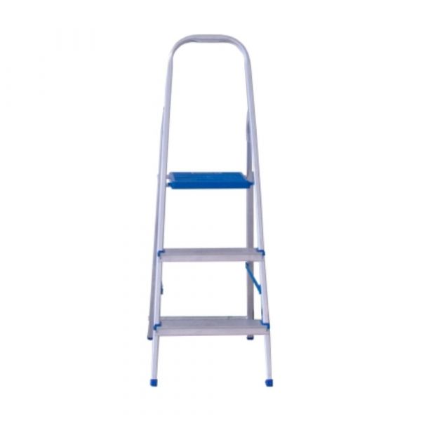 Escada Doméstica com 3 Degraus em Alumínio Prata e Azul Alumasa