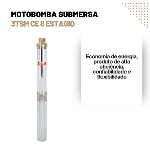 Motobomba Submersa 3TSM CE 8 Estagio solar 270W 44V Thebe