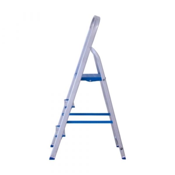 Escada Doméstica com 3 Degraus em Alumínio Prata e Azul Alumasa
