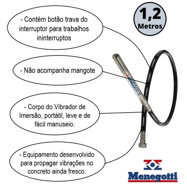 Mangote 1,2MT Ponteira 28mm Para Vibradores de Concreto Portátil Menegotti