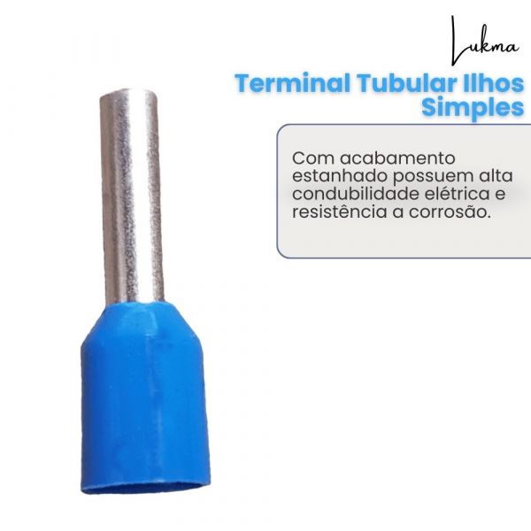 Terminal Tubular Ilhos Simples 16mm Azul Lukma