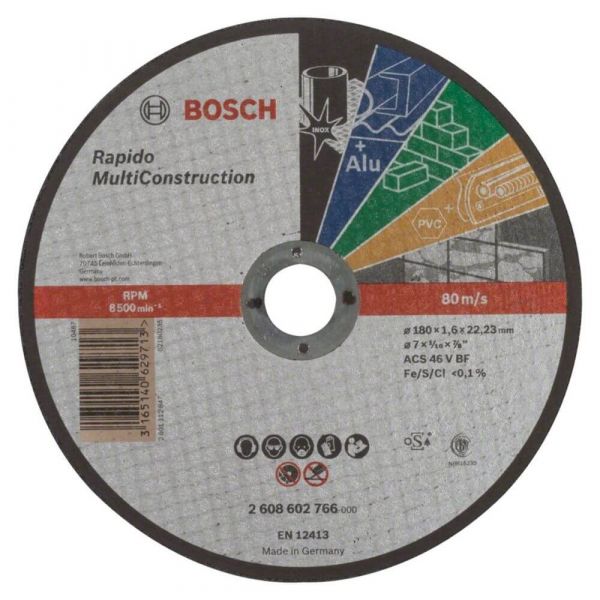 Disco de Corte MultiConstruction 180x1,6mm Centro Reto Bosch 