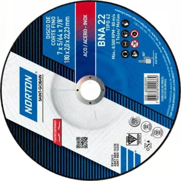 Disco de Corte para Inox BNA22 7 x 5/64 x 7/8 Pol. Norton