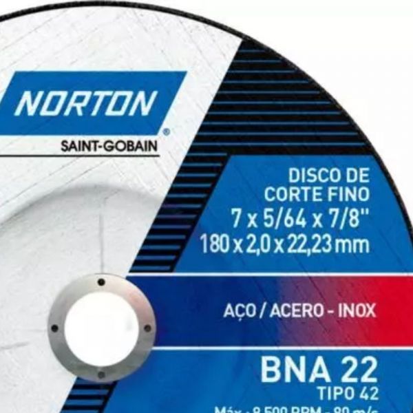 Disco de Corte para Inox BNA22 7 x 5/64 x 7/8 Pol. Norton