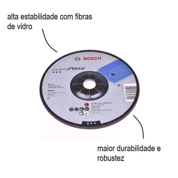 Disco De Desbaste Bosch Standard For Metal 180 x 6,0mm Centro Deprimido