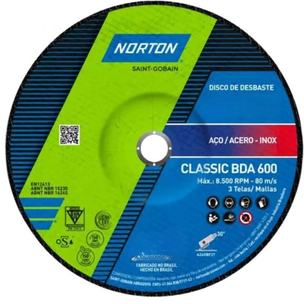 Disco de Desbaste Clássic 4.1/2 x 1/4 x 7/8 Pol. BDA600 Norton