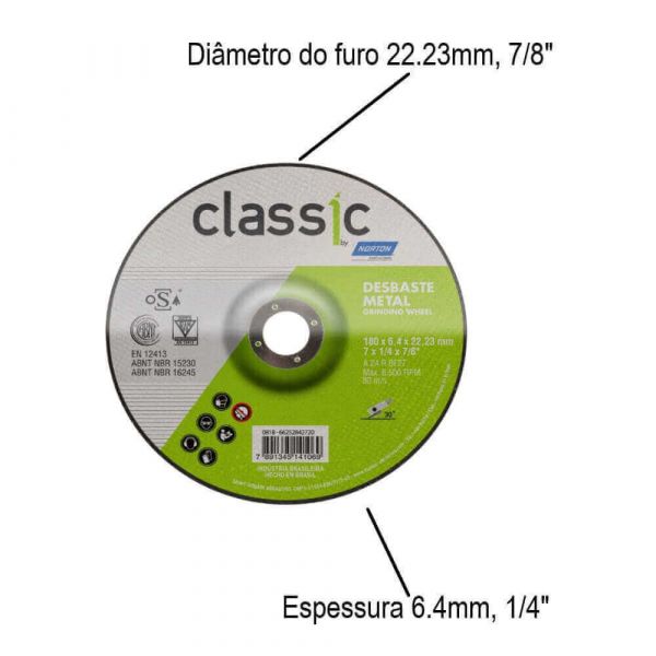 Disco De Desbaste Classic 7X1/4X7/8” BDA60 Norton