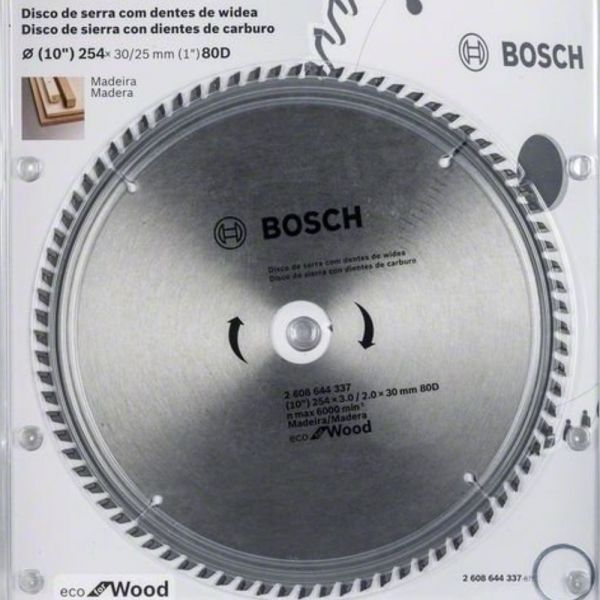 Disco de Serra Circular Eco 254x30mm 80 Dentes Bosch