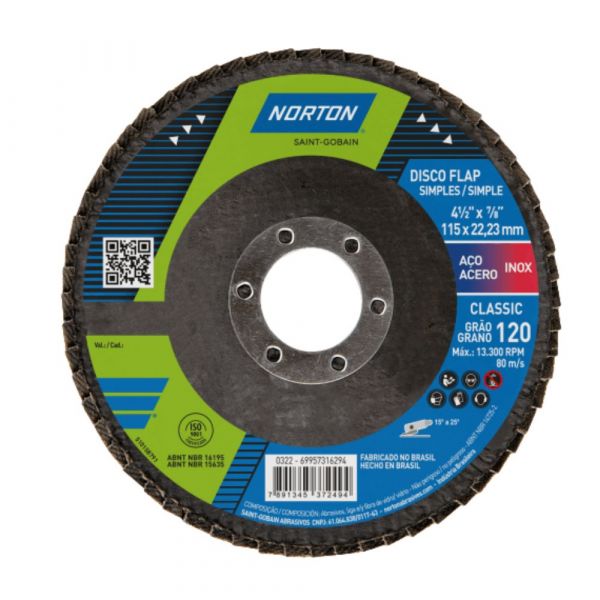 Disco Flap Classic 4.1/2 Pol. Grão 120 Norton