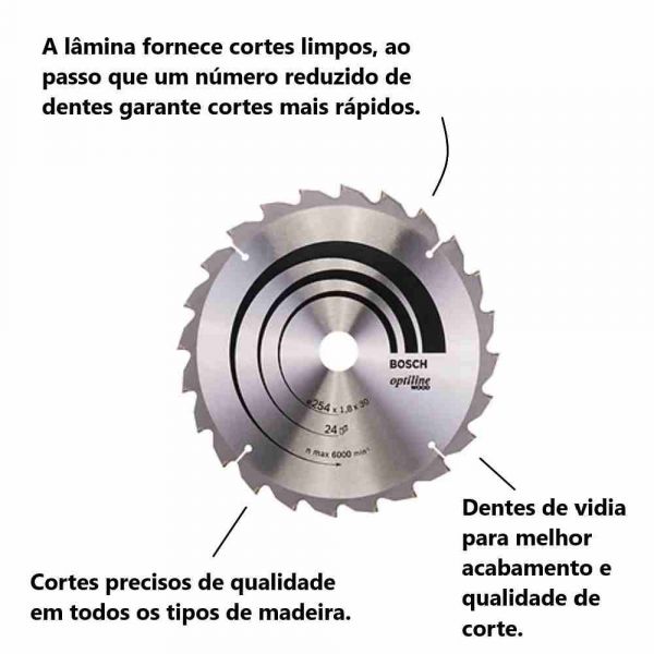 Disco serra circular Bosch Optiline Wood ø254x30mm 24D