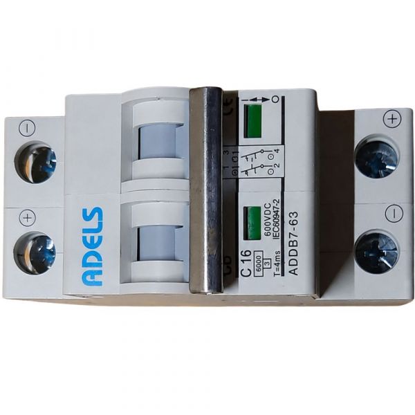 Disjuntor Solar CC Bipolar 16A 600Vdc ADBB7-63 Adels Panda Energia Solar
