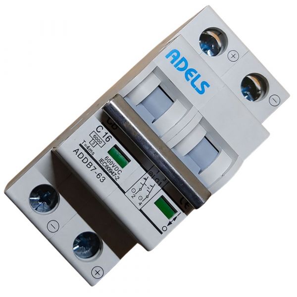 Disjuntor Solar CC Bipolar 16A 600Vdc ADBB7-63 Adels Panda Energia Solar
