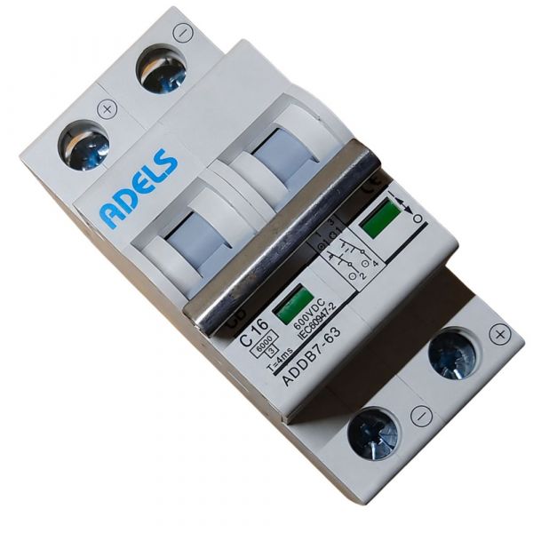 Disjuntor Solar CC Bipolar 16A 600Vdc ADBB7-63 Adels Panda Energia Solar