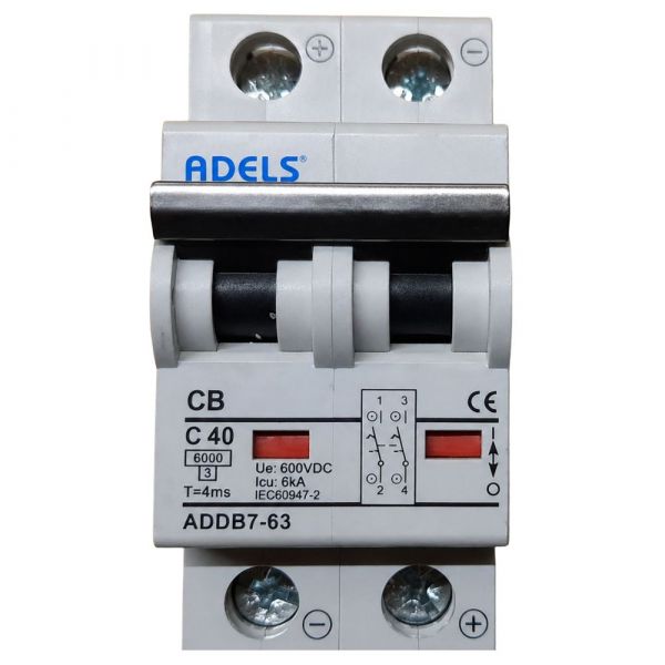 Disjuntor Solar CC Bipolar 600Vdc 40A ADBB7-63 Adels Panda Energia Solar