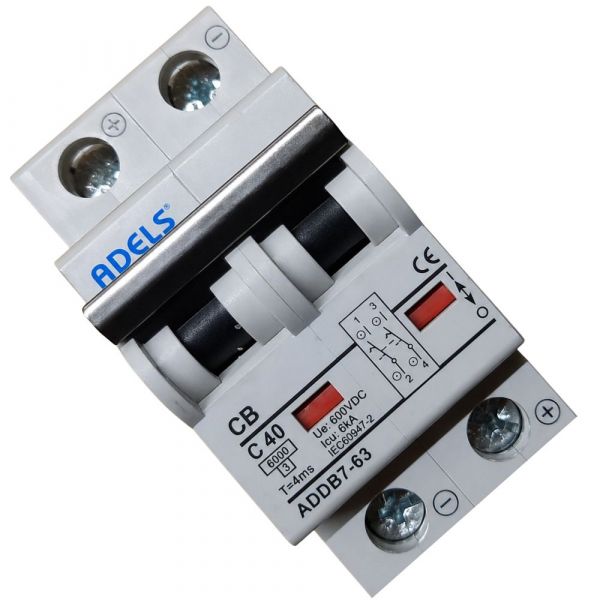 Disjuntor Solar CC Bipolar 600Vdc 40A ADBB7-63 Adels Panda Energia Solar