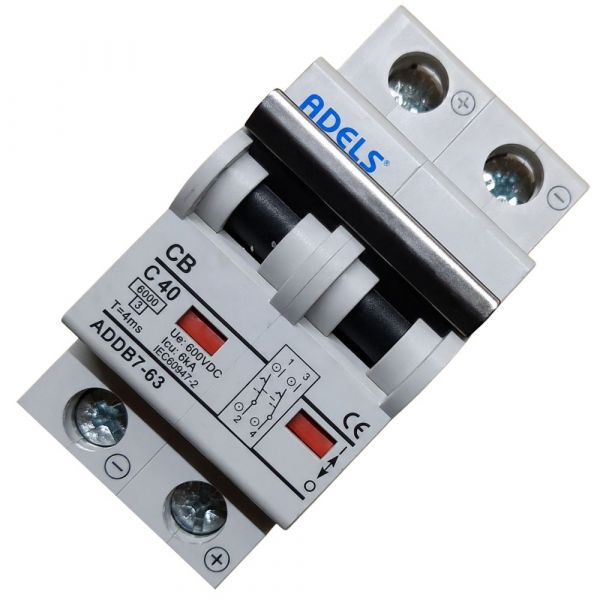 Disjuntor Solar CC Bipolar 600Vdc 40A ADBB7-63 Adels Panda Energia Solar