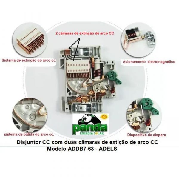 Disjuntor Solar CC Bipolar 600Vdc 40A ADBB7-63 Adels Panda Energia Solar