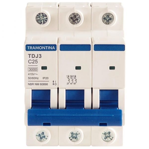 Disjuntor Trifásico TDJ 3P 25A 3kA Curva C Tramontina