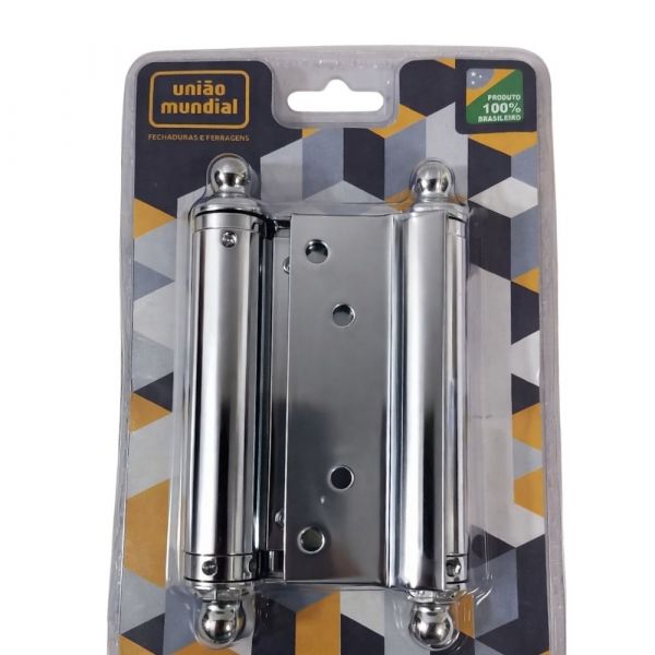 Dobradiça Aço Vai e Vem 4 Pol. Cromado União Mundial