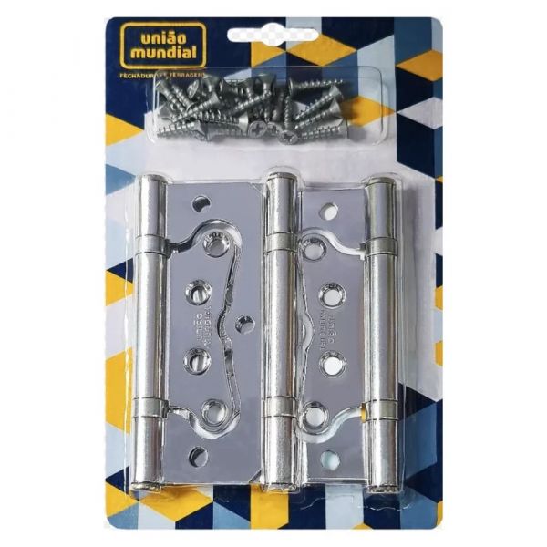 Dobradiça Sobrepor Cromado 4 Pol. União Mundial