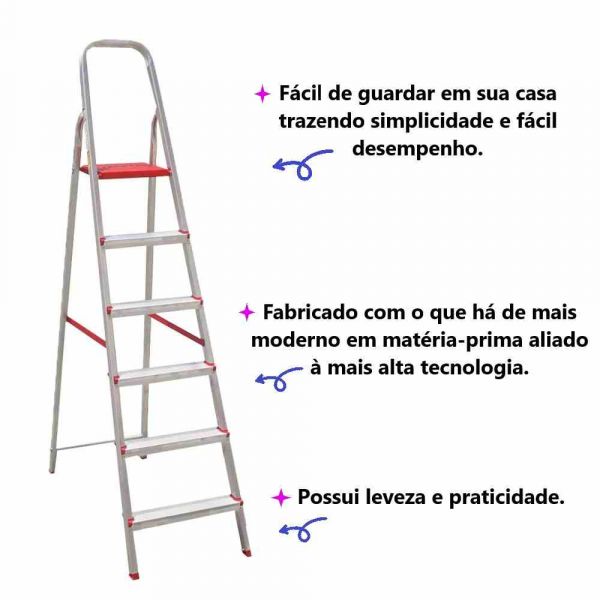 Escada Residencial Alumínio 6 Degraus Botafogo