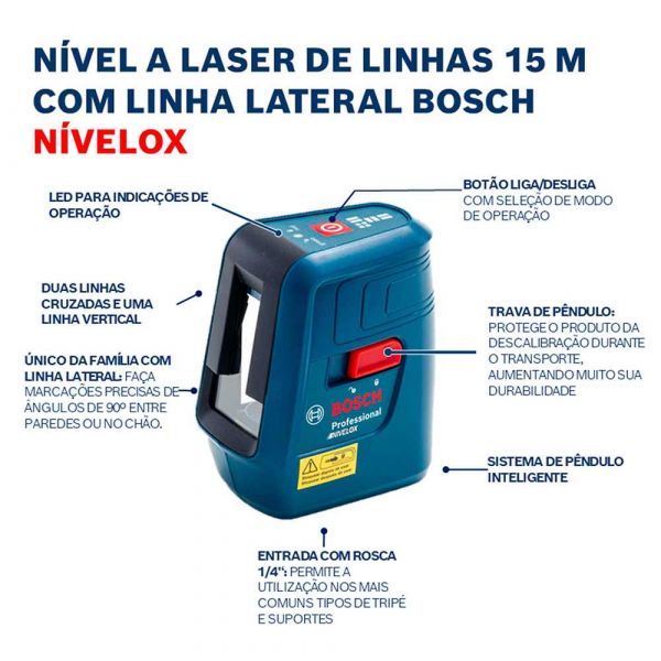 Nível Laser Bosch Nivelox alcance 15m com tripé e maleta