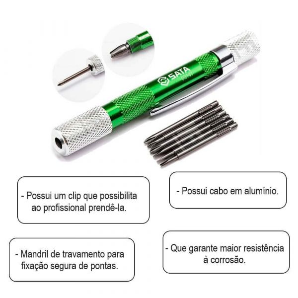 kit Chave de Fenda Phill Para Eletrônica 6 Peças Sata