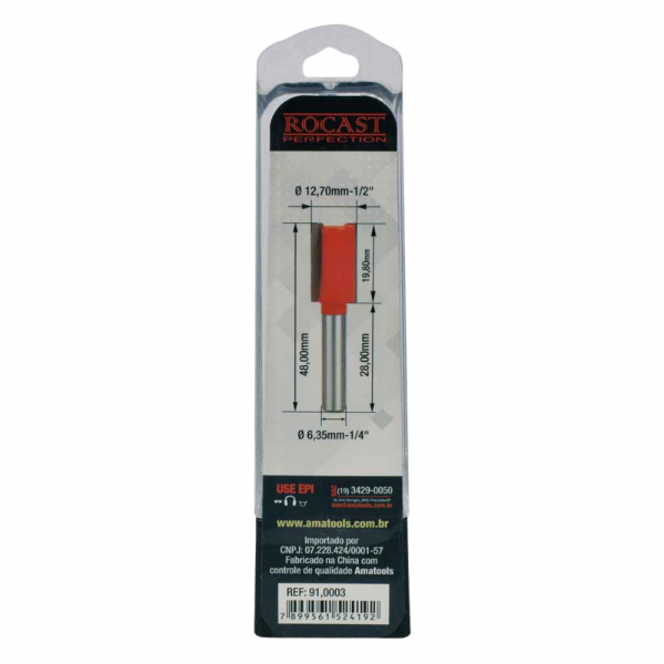Fresa para Tupia Reta 1/2 x 1/4 Pol. 91,0003 Rocast