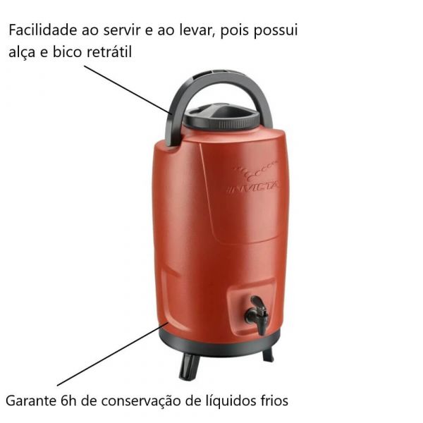 Garrafa/Botijão Térmico 12L com Torneira Vermelha Invicta
