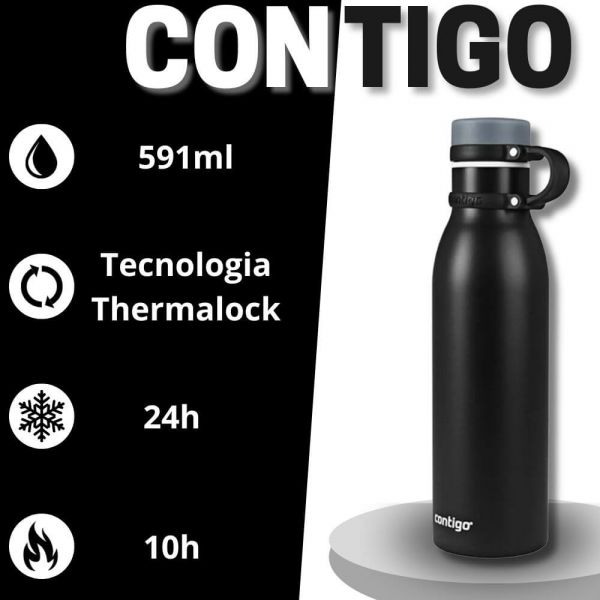 Garrafa Térmica Inox Parede Dupla Matterhorn 591ml Black Contigo 