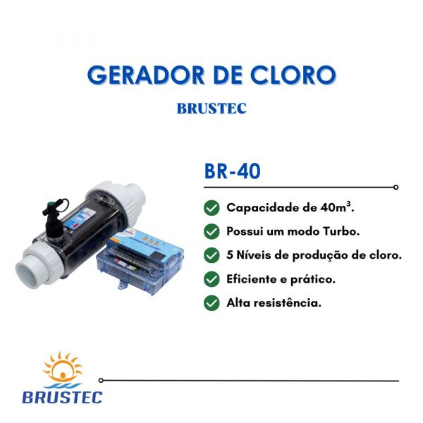 Gerador de Cloro BR-40 para Piscinas Brustec