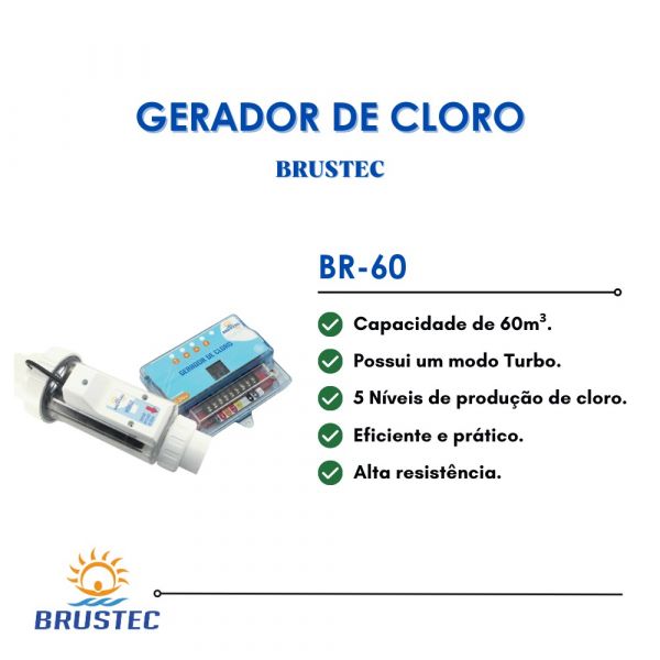 Gerador de Cloro BR-60 para Piscinas Brustec