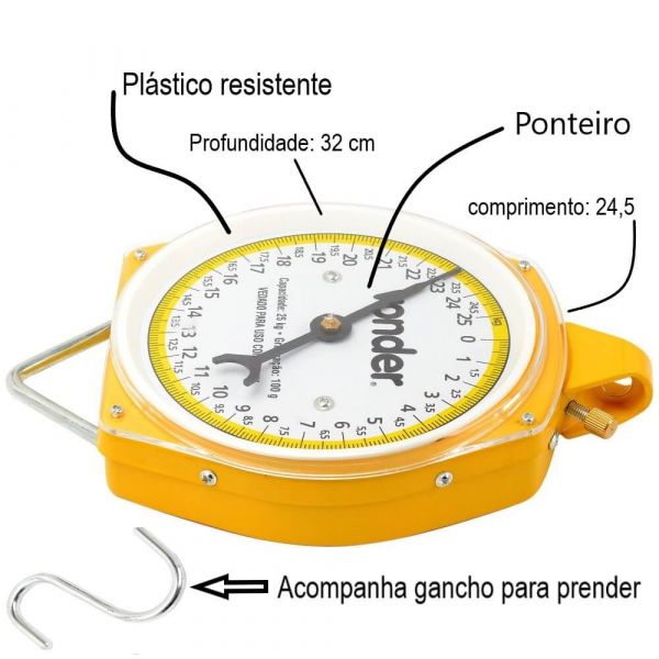 Balança Suspensa Tipo Relógio 25kg Vonder