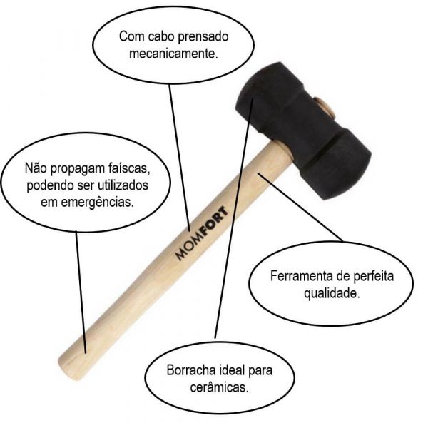 Martelo de Borracha Com Cabo Madeira 80mm Momfort