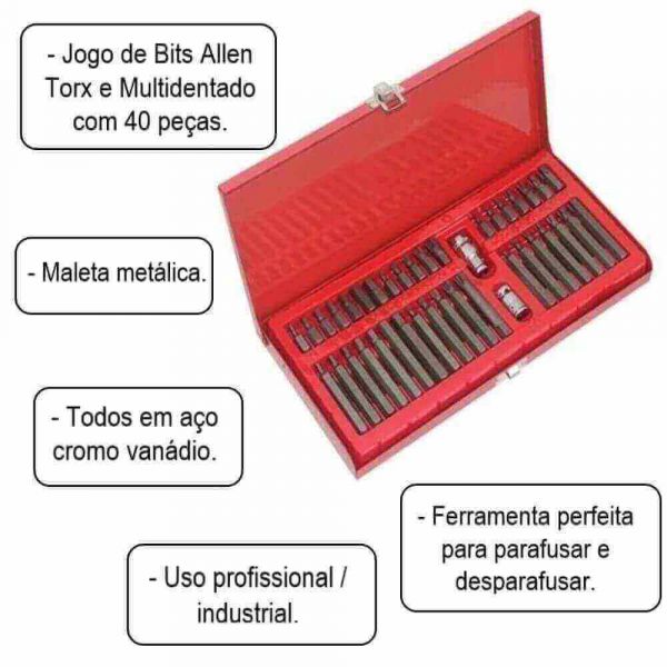 Jogo De Bits Com 40 Peças Metal Box Vip Industrial