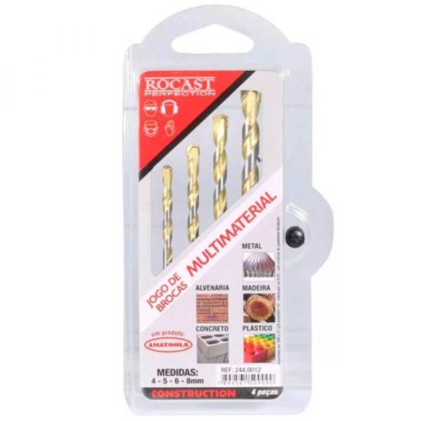 Jogo de Brocas 4 Peças 4mm a 8mm Multimateriais Rocast