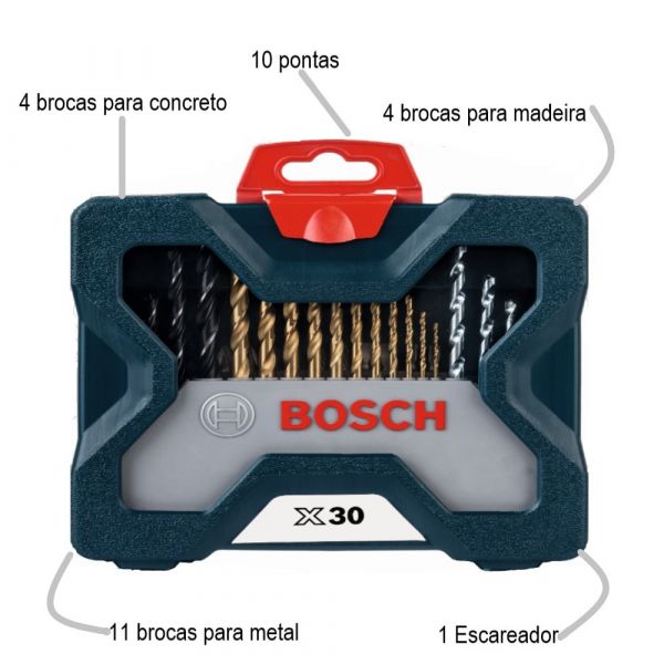 Kit de Pontas e Brocas em Titânio Bosch X-Line 30 peças