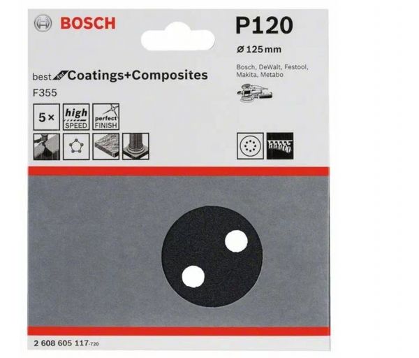 Jogo de Lixa 120mm Grão 120 com 5 Unidades Bosch