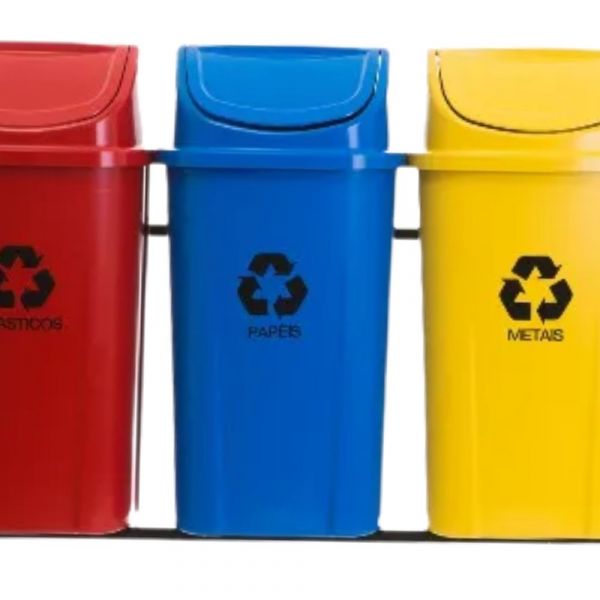 Jogo de Lixeiras Seletiva 60 Litros Kit com 4 Lixeiras Lar Plásticos